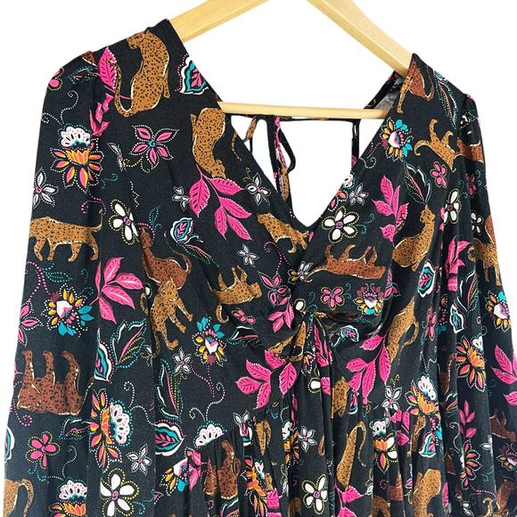 TORRID Twist Front Babydoll Dress Leopard Floral Botanical Print Size 00 (M/10) - Picture 5 of 10